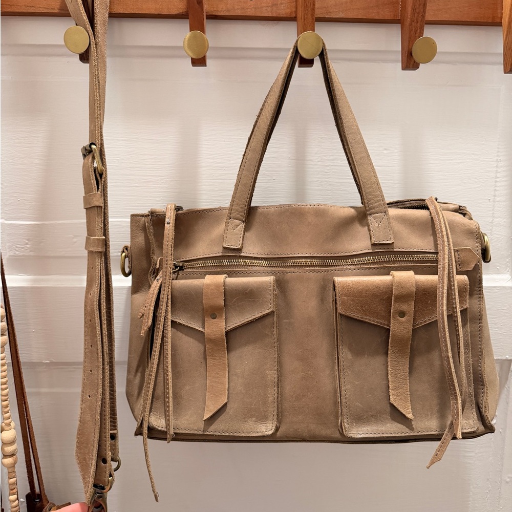 Raven + Lily- Stylish Gray/Tan Leather Handbag